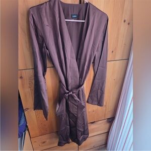 La Perla Brown Silk Wrap Robe with Self-Tie Waist